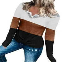 Ženska majica za čipke Vrući se vrhovi dugih rukava Bluza s braon M
