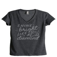 Sjaj svijetla poput dijamantske ženske modne opuštene majice V-izrez Tee Heather Navy 2x-Large