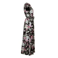 Haljine za žene Ljeto cvjetni print V vrat kratkih rukava s linijskim plažama duga haljina