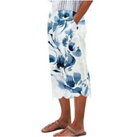 Capris za žene Ljeto Ležerne prilike Cvjetne printeretske hlače Nepravilne široke pantalone za noge
