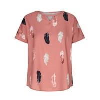 Ženski ljetni vrhovi čišćenje ljetni okrugli vrat tiskani šuplji majica kratkih rukava ružičasta