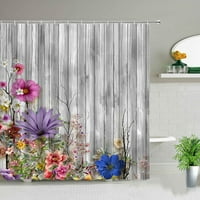 Kreativnost Drvena pozadina cvijeća leptira za tuširanje Cvjetni biljni krajolik Zasloni za kupatilo