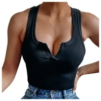 Voss SOLD-Color Ribded Slim-Fit Open Women Vest Camisole Natrag Halter-izrez Knit ženska bluza