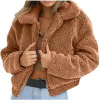 Simplmasygeni Žene Flece Jakna s dugim rukavima Ležerna zimska klirens Dame Topla umjetna vuna kaputa sa zatvaračem