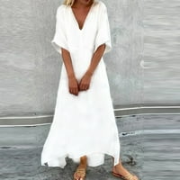 Ženske haljine klirence maxi kratki rukav modni a-line cvjetni V-izrez ljetna haljina bijela 2xl