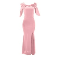 Absuyy ženska haljina za zabavu - Ženska boja Duga haljina od ramena Seksi Split V-izrez ružičaste veličine