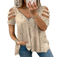 Cilcicy Women-Zip Tee grafički grafički vrhovi kratkih rukava Hollow Thim ljetne majice