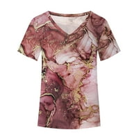 Ženski casual v izrez kratki rukav kratki rukav ljetni modni cvjetni tisak Osnovne T majice Lagana udobna