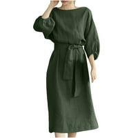 Ljetne haljine za žene s dugim rukavima Solid Boja ženska modna okrugla vrata Čvrsta srednja klase dugačka