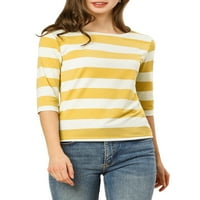 Allegra K Ženski povremeni čamci za vuču nafta na lakim majicama Slim Fit Stripes majica