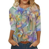 Majice za žene Fall Top Casual Dressy Tri četvrtine rukava s kratkim rukavima s kratkim rukavima cvjetne