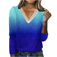 HFYIHGF WOMENS Fall Tie Tip Tops Crochet Čišćenje TRIM V izrez T košulje Casual Labavi pulover Majice
