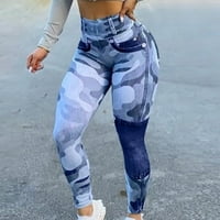 Amtdh Ženske trendi mršave hlače Cabouflage Yoga Sport visoke elastične struke Slim noga sa džepovima