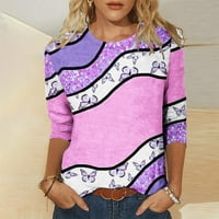 Ženska modna tiskana majica za bluzu srednjeg rukava u okruglom vratu Casual Tops Plus size majica Bluze