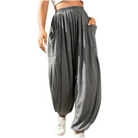 Farstey harem hlače za žene baggy fit elastični džepovi za struku Pleted pantalone pune boje casual