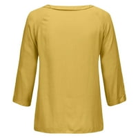 Žene ljetne vrhove dugih rukava casual bluza Čvrsta žena okrugla izrez košulje žute l