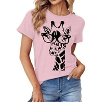 Ženske naočale s kratkim rukavima Žirafa tiskane grafičke okrugle vrhove majice Bluza