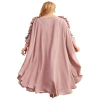 Ženska elegantna ravnica Dusty ružičasti okrugli vratni kaftan rukav plus haljine