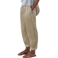 Pamučne posteljine za žene opuštena ličnost Čvrsta boja elastična struka Prave hlače sa džepom slobodno