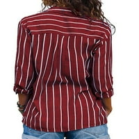 Eleluny ženska prugasta majica dugih rukava TUNUNICU Tunic casual tee bluza plus veličina crvena l