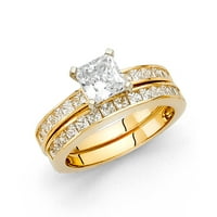 Jewels Lu 14k Žuto zlato Kubični cirkonijski CZ Vjenčani opseg i angažman mladenkine prstene Dvije postavljene