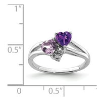 Čvrsti sterling srebrni ametist ljubičasti februarske drago kamenje i ružičaste kvarcne i dijamantske zaručničke prstene veličine