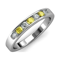 Žuti safir i dijamantski kameni kanal Set vjenčani trake 0. CT TW u 14k bijelo zlato .Size 7.5