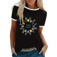 Utoimkio Plus Veličina sretne uskrsne kratke rukave Zeko grafička majica Žene Ljetni tee vrhovi Classic-Fit
