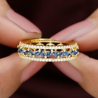 1. CT Elegant Created Blue Sapphire i dijamantski vjenčani prsten, 14K žuti zlato, US 9,50