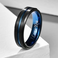 Crni volframovi prsten za unise muški plavi utor za vjenčane obloge ugravirano volim veličinu 6-17