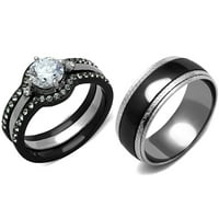 Par crni IP nehrđajući čelik CZ Vjenčani prsten set muški dva tona crna šipka veličine W10m7