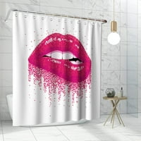 Seksi žena ružičasti sjajni usani tuš zavjesa romantična ljubav poljupcu potpisuju temu tkanina kupaonica