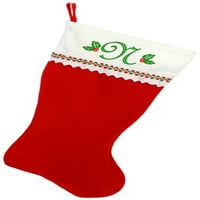 Vezeni početni božićni čarapa, crveni i bijeli filc, zeleni vez