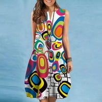 Ženska ljetna modna haljina V-izrez Print bez rukava bez rukava Srednja duljina haljina, višebojna, XL
