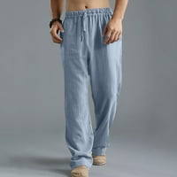 Muške pamučne posteljine hlače za izvlačenje elastičnih strukova casual labave pantalone