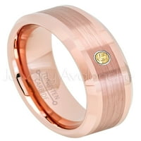 Ružičasti pozlaćeni tungsten prsten - 0,07ct solitaire citrinski prsten - personalizirani volfram vjenčani