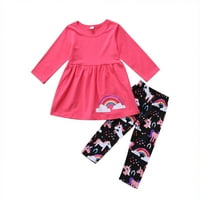 TODDLER Baby Girl Winter odjeća Jednorog Ispis majica s dugim rukavima Tors Cvjetne hlače Outfit set