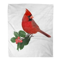 Flannel baca pokrivač zelene ptice mužjaka sjevernog kardinala i holly twig meka za kauč na krevet i