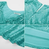 Singreal bez rukava sjajna pjenušava V-izrez večer. maturalna haljina plava zelena m