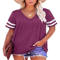 Ženska plus veličina kratkih rukava Ležerne prilike na majici u boji V-izrez TOCKS XL-4XL