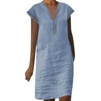 Žene Ljeto pamučno posteljina haljina kratki rukav čipka V izrez casual haljina za haljinu Boho Beach
