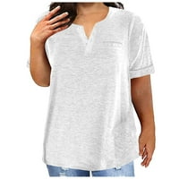 Ženske osnovne ležerne ženske vrhove V Crt Dugme Modni solid Boja džep kratkih rukava labava majica