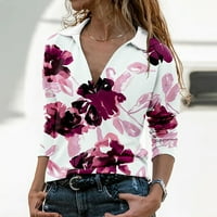 Ženski vrhovi dugih rukava, ženska jesena vintage bluza Elegantna grafička labava tunika V-izrez plutaru