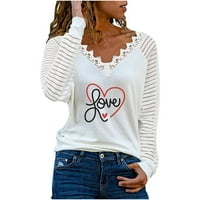 -neck pulover Ženska modna žena V-izrez dugih rukava Majica Jesenski tisak izdubljeni labavi bluza vrhovi