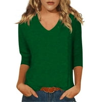 Ženski vrhovi pluća V-izrez Casual bluza Čvrsta žena vruće prodaje rukave za čahure Bluze zelene s