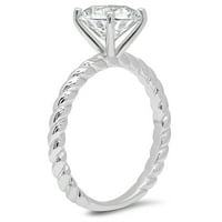 CT sjajan okrugli rez sintetički bijeli safir 14k bijeli zlatni pasijans prsten sz 9.75