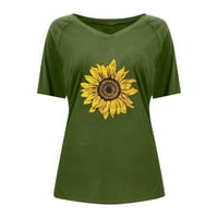 Hanas ženska modna ljetna ženska majica V-izrez suncokret pulover Ležerne prilike kratkog rukava zelenog