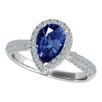 Mauli dragulji za žene za žene karatni dijamant i kruški safirni prsten 4-prong 10k bijelo zlato