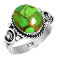 Sterling srebrni prsten za žene - muškarci bakreni zeleni tirkizni dragulj srebrne prsten veličine 7.
