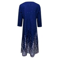 Ženska haljina Ljetna casual moda V-izrez Srednji rukav gumb Labava haljina, kraljevsko plava, s
